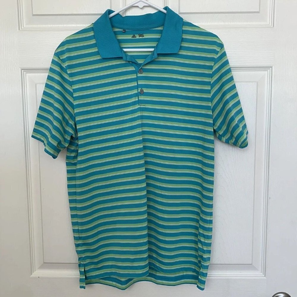 Adidas Climacool Medium Short Sleeve Green Striped Men's Shirt